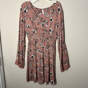 Pink flower dress with long sleeves